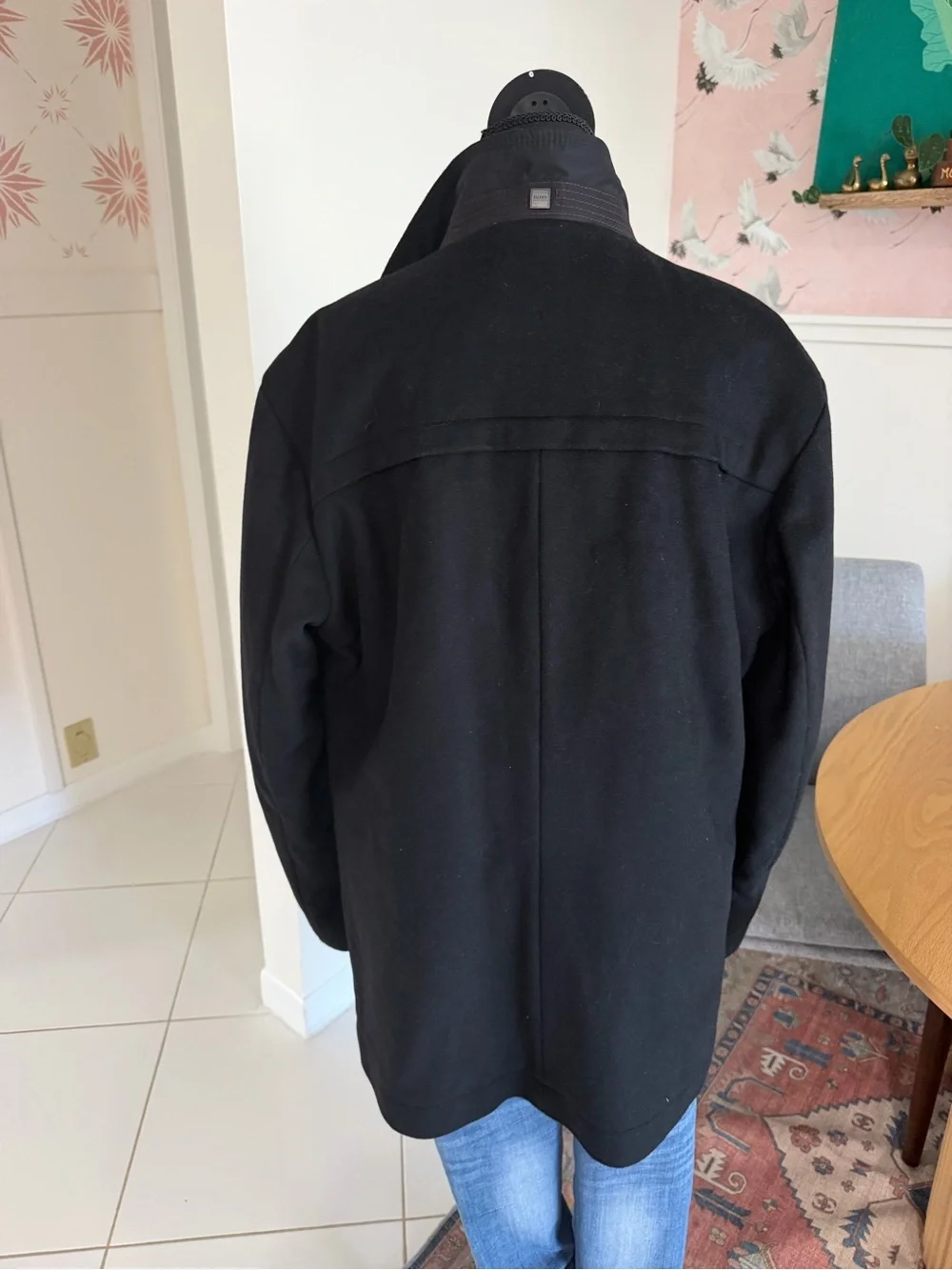 Hugo Boss Men Wool Cashmere Jacket Black Coat Size 46R Overcoat Button Front